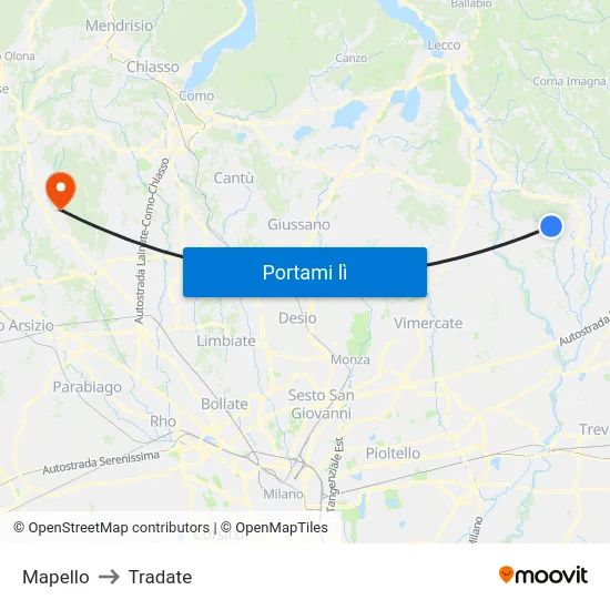 Mapello to Tradate map