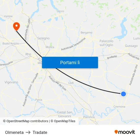 Olmeneta to Tradate map