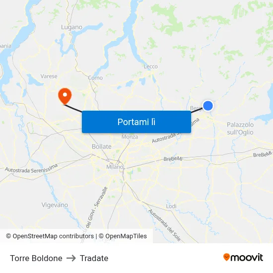 Torre Boldone to Tradate map