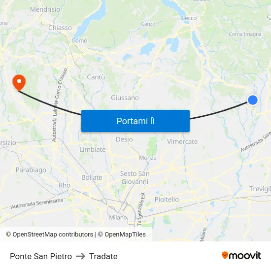 Ponte San Pietro to Tradate map