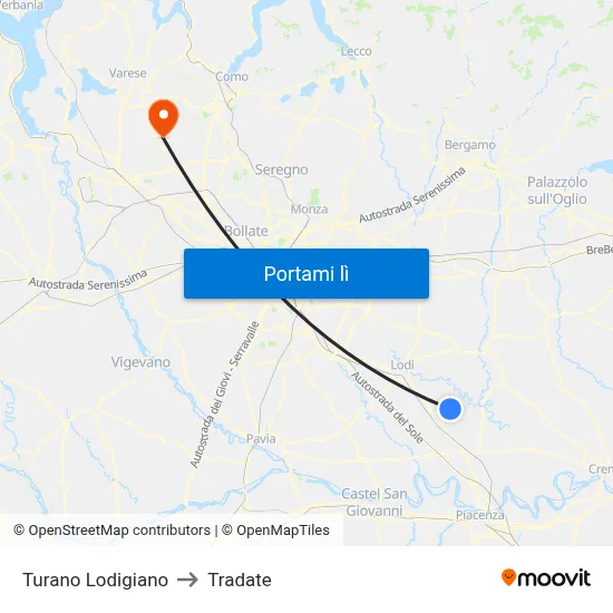 Turano Lodigiano to Tradate map