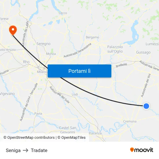 Seniga to Tradate map