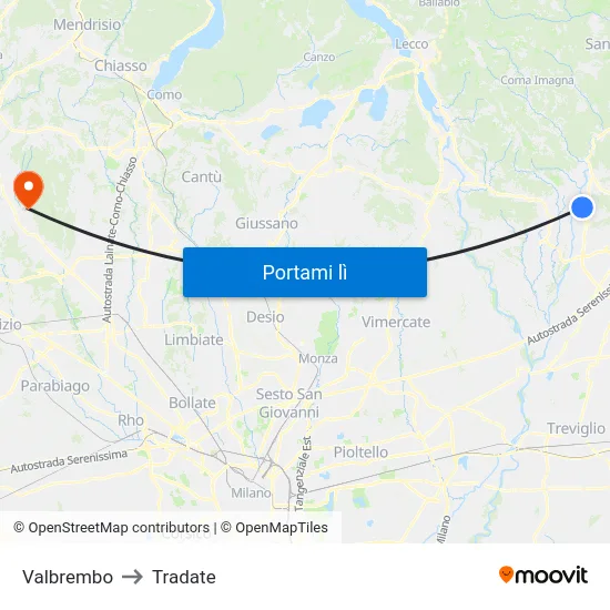 Valbrembo to Tradate map