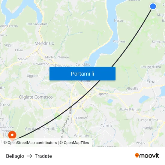Bellagio to Tradate map