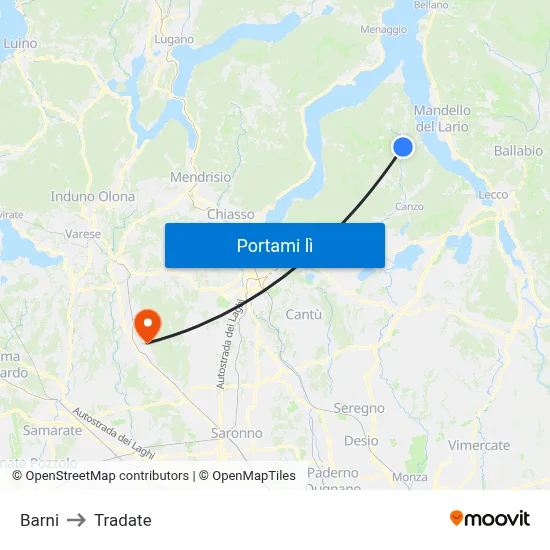 Barni to Tradate map