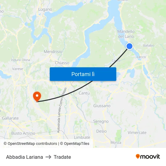 Abbadia Lariana to Tradate map