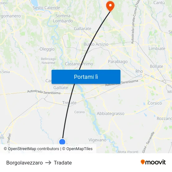 Borgolavezzaro to Tradate map