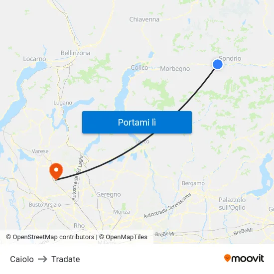 Caiolo to Tradate map