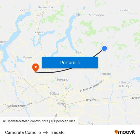 Camerata Cornello to Tradate map