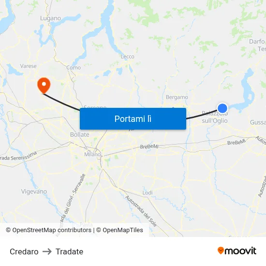 Credaro to Tradate map