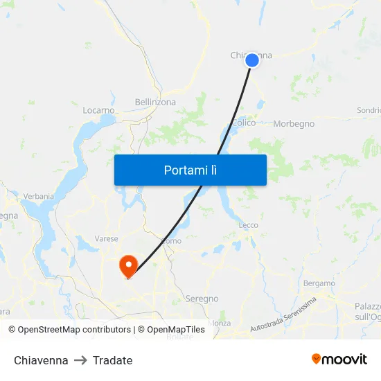 Chiavenna to Tradate map