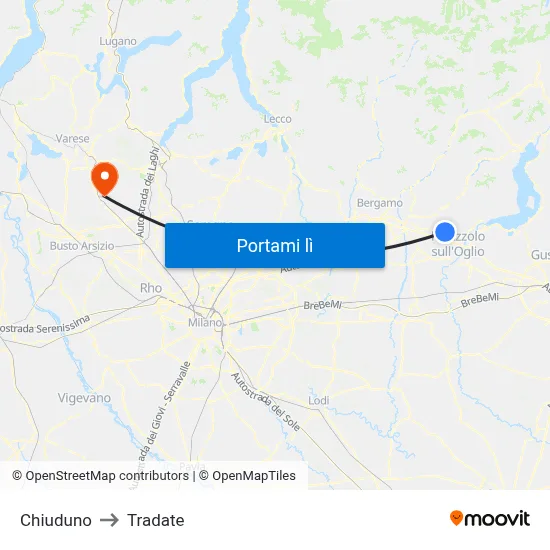 Chiuduno to Tradate map