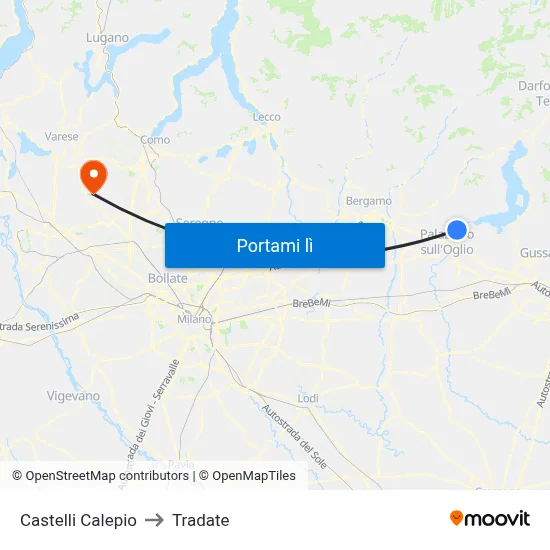 Castelli Calepio to Tradate map