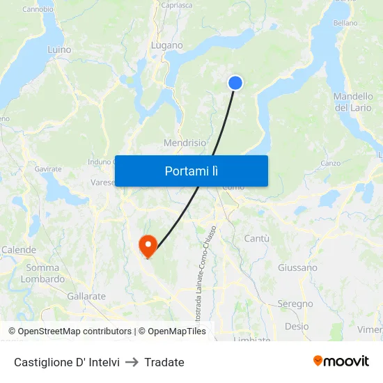 Castiglione D' Intelvi to Tradate map