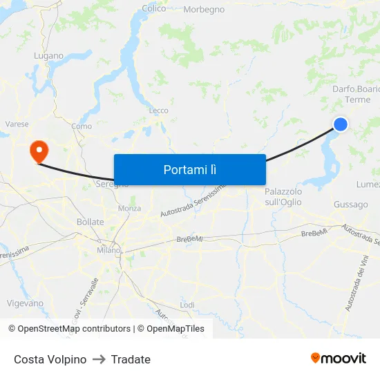 Costa Volpino to Tradate map