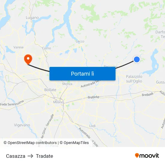 Casazza to Tradate map