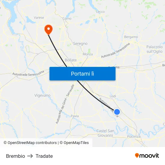 Brembio to Tradate map