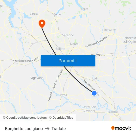 Borghetto Lodigiano to Tradate map
