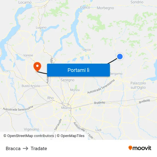 Bracca to Tradate map
