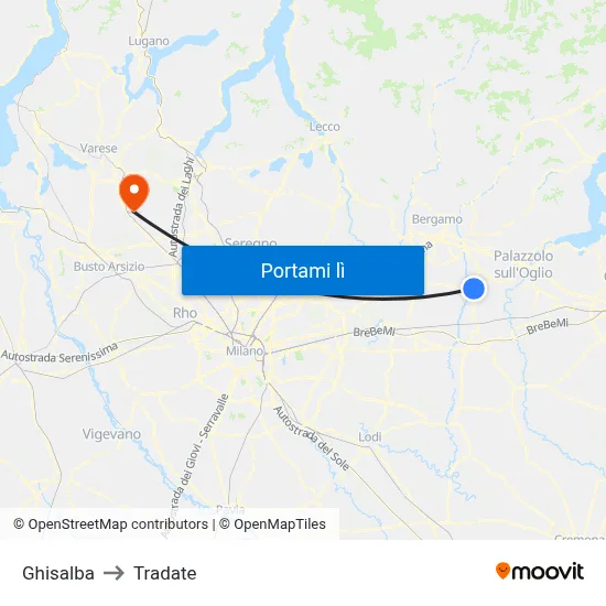 Ghisalba to Tradate map