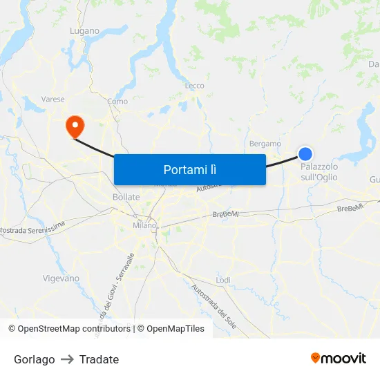 Gorlago to Tradate map