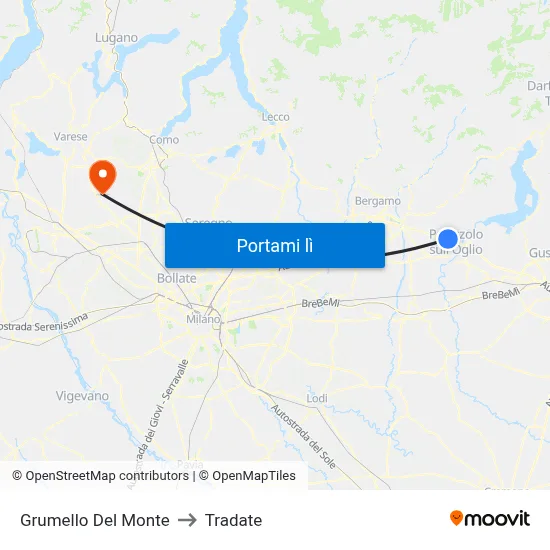 Grumello Del Monte to Tradate map