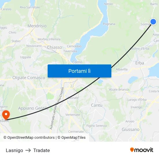 Lasnigo to Tradate map