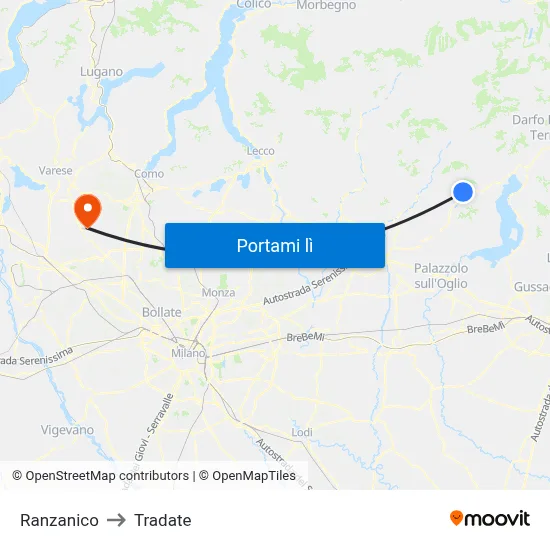 Ranzanico to Tradate map