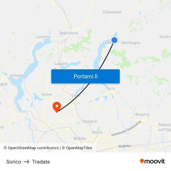 Sorico to Tradate map