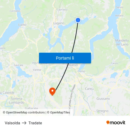Valsolda to Tradate map