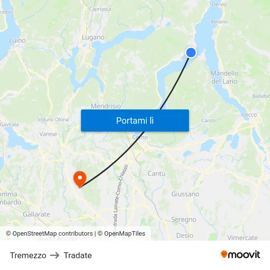 Tremezzo to Tradate map