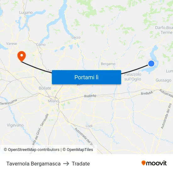 Tavernola Bergamasca to Tradate map