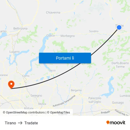 Tirano to Tradate map