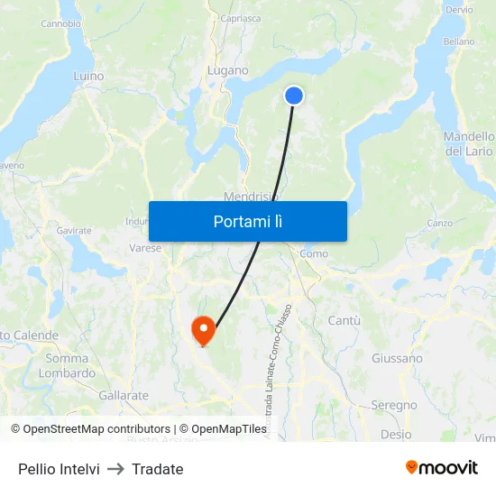 Pellio Intelvi to Tradate map