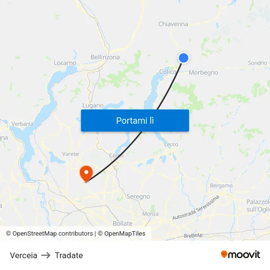 Verceia to Tradate map