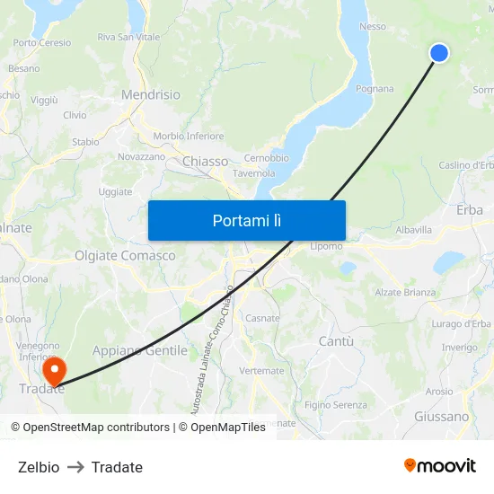 Zelbio to Tradate map