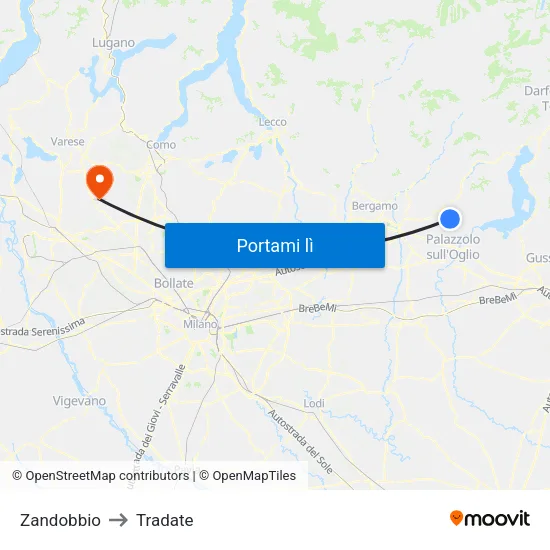 Zandobbio to Tradate map