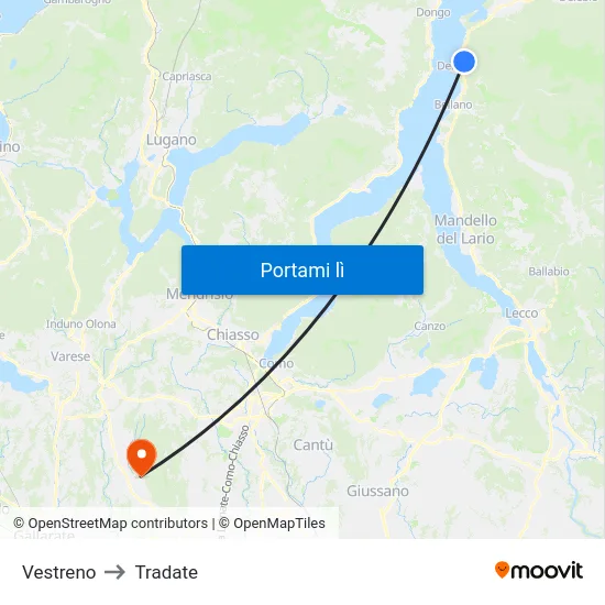 Vestreno to Tradate map