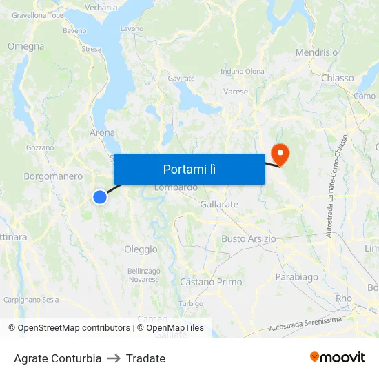 Agrate Conturbia to Tradate map