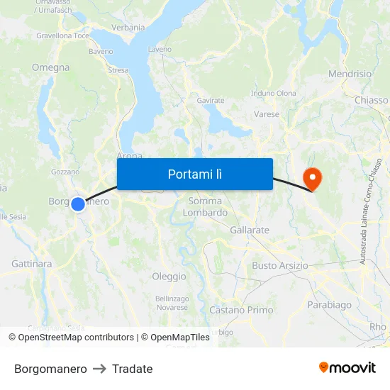 Borgomanero to Tradate map