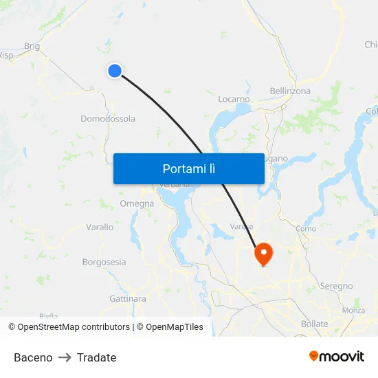 Baceno to Tradate map