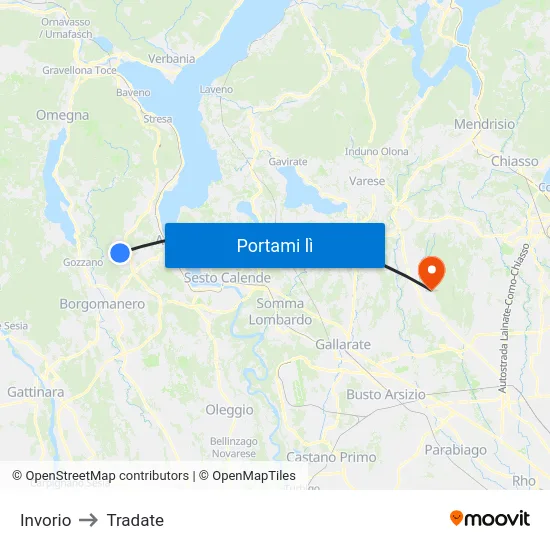 Invorio to Tradate map
