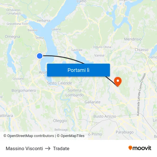 Massino Visconti to Tradate map