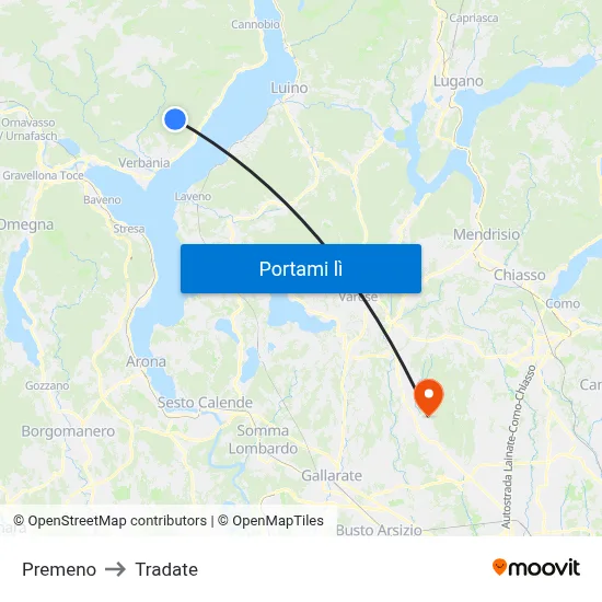 Premeno to Tradate map
