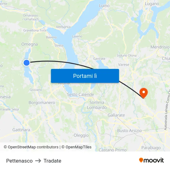 Pettenasco to Tradate map
