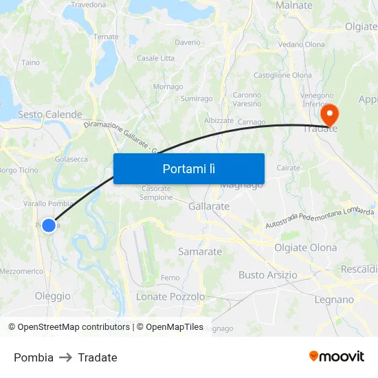 Pombia to Tradate map