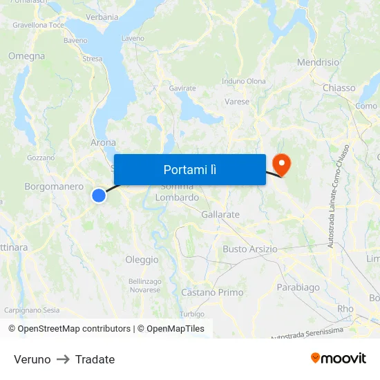 Veruno to Tradate map