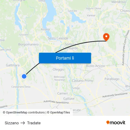 Sizzano to Tradate map