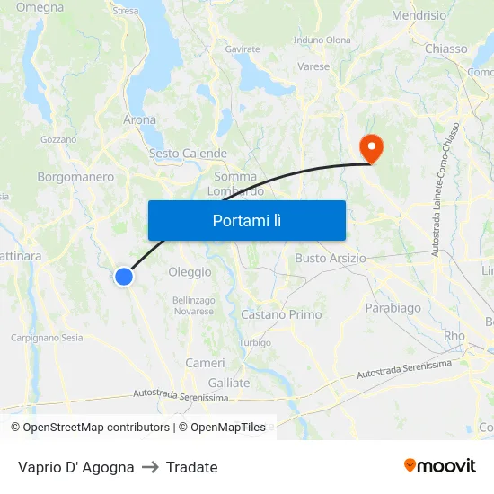 Vaprio D' Agogna to Tradate map