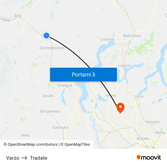 Varzo to Tradate map